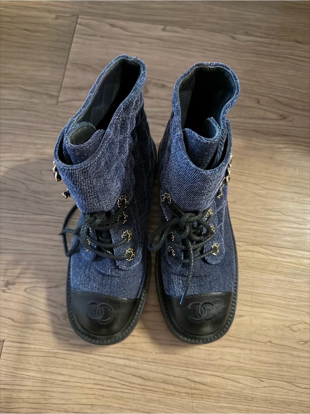Chanel colorblock pattern combat boots in great condition